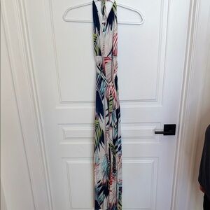 Tropical Print Halter Jumpsuit